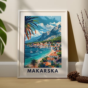 Impression d'art Makarska, affiche de voyage murale Makarska, décoration murale Croatie, suspension d'art mural Makarska, impression ville Croatie