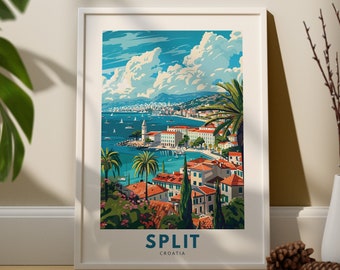 スプリットアートプリント、スプリットウォールトラベルポスター、クロアチア壁装飾、スプリットウォールアートハンギング、クロアチアシティプリント