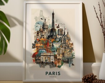 Paris landmarks print, Paris wall art print, Eiffel tower wall art poster, France travel poster, Paris customize Gifts