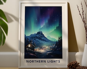 Northern Lights Travel Wall Art Print - Aurora Borealis Art Print - Northern Lights Wall Decor - Aurora Borealis Poster - Northern Lights
