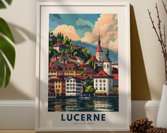 Impression d'art de voyage de Lucerne, affiche murale de la ville de Lucerne, décoration murale de la Suisse, suspension d'art mural de Lucerne, impression de la ville de Suisse