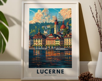 Impression d'art de Lucerne, affiche de voyage murale de Lucerne, décoration murale de la Suisse, suspension d'art mural de Lucerne, impression de la ville de Suisse