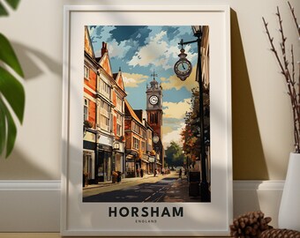 Horsham Travel Print Wall Art Horsham Wall Hanging Home Décor West Sussex Gift Art Lovers Horsham City Poster West Sussex Art