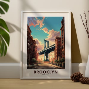 Impresión del puente de Brooklyn, cartel de la ciudad de Brooklyn, arte de la pared de Nueva York, cartel de Nueva York, arte de la pared de Brooklyn, regalo de Brooklyn, regalos de inauguración de la casa de Brooklyn
