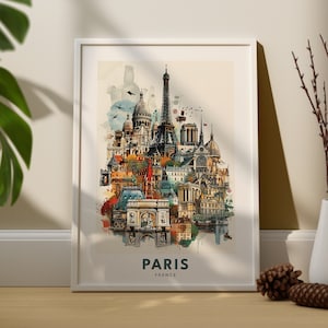 Paris landmarks print, Paris wall art print, Eiffel tower wall art poster, France travel poster, Paris customize Gifts