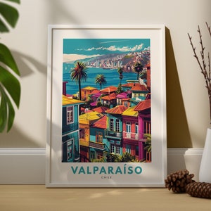 Valparaiso wall art print, Valparaiso wall travel poster, Chile wall decor, Valparaiso wall art hang, Chile travel poster print