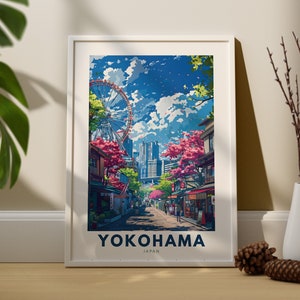 Yokohama wall art print, Yokohama wall travel poster, Japan wall decor, Yokohama wall art hang, Japan travel poster print