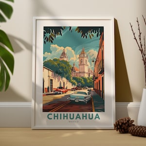 Impresión de arte de Chihuahua, cartel de Chihuahua, decoración de la pared de México, colgante de arte de la pared de Chihuahua, cartel de viaje de México