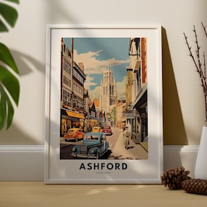 Impresión de Ashford, cartel de la ciudad de Ashford, arte de la muralla de la ciudad de Inglaterra, cartel impreso de Inglaterra, arte de la pared de Ashford, regalo de Ashford, impresión de viaje de Ashford