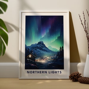 Northern Lights Travel Wall Art Print - Aurora Borealis Art Print - Decoración de la pared de la aurora boreal - Cartel de la aurora boreal - Aurora boreal