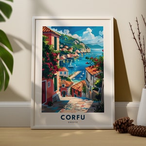 Impresión de viaje de Corfú, cartel de viaje de Corfú, arte colgante de pared de Grecia, decoración de carteles de arte de Grecia, decoración colgante de pared de Corfú