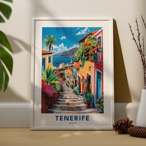 Tenerife reisprint, Tenerife kunstposter, Canarische eilanden muur hangende kunst, Spanje eiland kunst poster decor, Tenerife muur hangen decor
