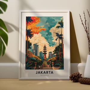 Jakarta travel print, Jakarta art poster, Indonesia wall hanging art, Indonesia city art poster decor, Jakarta wall hang decor