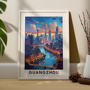 Guangzhou print, Guangzhou poster, China wall hanging art,  China city art poster decor, Guangzhou wall hang decor