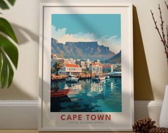 Poster Cape Town - impression de voyage en Afrique du Sud - impression de voyage au Cap - art déco murale Cape Town - impression d'art Afrique du Sud - cadeau Le Cap