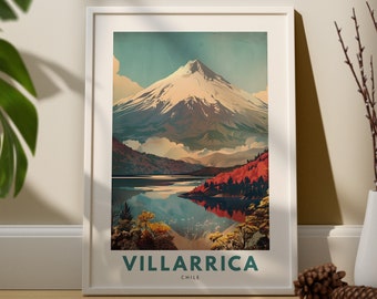 Impresión de arte de pared de la montaña Villarica, Póster de viaje de pared de la montaña Villarica, Decoración de pared de Chile, Arte de pared colgante de Villarica, Impresión de Chile