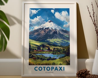 Impresión de arte de pared Cotopaxi, cartel de viaje de pared del volcán Cotopaxi, decoración de pared de Ecuador, colgante de arte de pared Cotopaxi, impresión de cartel de viaje de Ecuador
