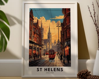 St Helens Travel Print Wall Art St Helens Wall Hanging Home Décor Merseyside Gift Art St Helens Vintage Art Print Merseyside Wall Decor