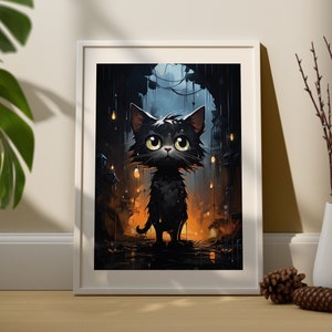 Impressão de gato preto fofo - Impressão de gato preto - Arte de parede de gato - Impressão de arte de gato - Ilustração de animal - Arte de gato - Presente de mãe de gato - Pôster de gato