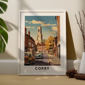 Art mural imprimé voyage Corby Tenture murale Corby Décoration d'intérieur Cadeau du Northamptonshire Amateurs d'art Cadeau pour amateur d'art de Corby, art du Northamptonshire
