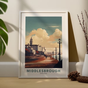 Stampa vintage Middlesbrough, poster retrò Middlesbrough, arte muraria della città di Middlesbrough, arte murale dello Yorkshire, regali Middlesbrough