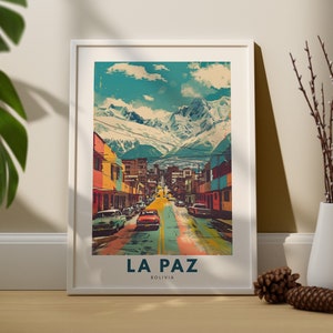 La Paz travel art print, La Paz travel art poster, Bolivia art print, La Paz wall art, Bolivia wall decor poster