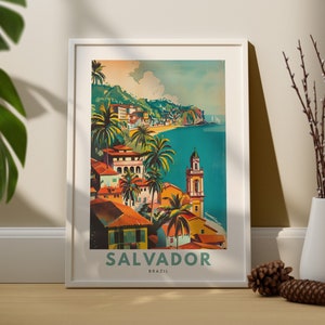 Impressão de arte de parede de Salvador Brasil, pôster de arte da cidade de Salvador, decoração de parede do Brasil, arte de parede de Salvador pendurada, impressão de pôster de viagem no Brasil