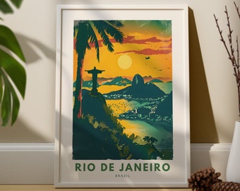 Poster Déco Rio De Janeiro Travel Art - Format 40x60 Cm, Papier Premium 250 G/m², Bord Blanc 3 Mm, Encre Résistante Aux UV