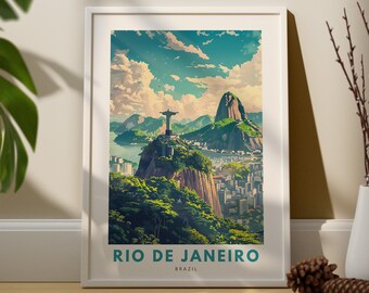 Plakat Rio de Janeiro, druk artystyczny Rio de Janeiro, grafika ścienna w Brazylii, zawieszka na ścianę Rio de Janeiro, druk plakatu podróżniczego w Brazylii