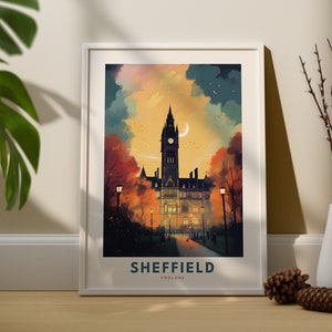 Sheffield Druck, Sheffield Kunstplakat, Yorkshire Druck, Yorkshire Stadtplakat, Sheffield Wahrzeichen