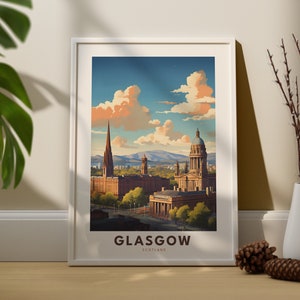 Impresión de Glasgow, cartel de Glasgow, arte de la muralla de la ciudad de Escocia, cartel de la ciudad del Reino Unido, arte de la pared de Glasgow, regalo de Glasgow