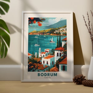 Bodrum travel print, Bodrum travel poster, Turkey wall hanging art, Turkiye art poster decor, Bodrum wall hang decor