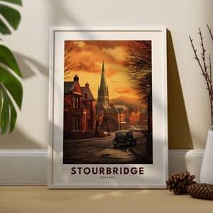 Art mural imprimé voyage Stourbridge, tenture murale Stourbridge, décoration d'intérieur, art cadeau Stourbridge, art mural Dudley City, impression des Midlands de l'Ouest