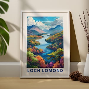 Stampa artistica da parete sul lago Loch Lomond, poster di viaggio Loch Lomond, decorazione da parete per il Regno Unito, sospensione artistica di Loch Lomond, poster di viaggio in Scozia