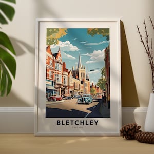 Bletchley print, Bletchley poster, Buckinghamshire stadsmuur kunst, Buckinghamshire print, Bletchleyt kunst aan de muur, Bletchley cadeau