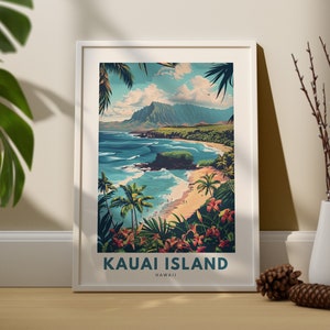 Kauai Island wall art print, Kauai Island travel poster, Hawaii wall decor, Kauai Island wall art, Hawaii print