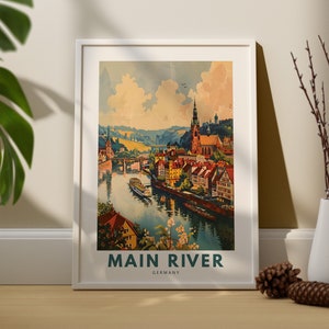 Impresión de arte de la pared del río principal, cartel de viaje de la pared del río principal, decoración de la pared del lago de Alemania, colgante de arte de la pared del río principal, cartel de arte de Alemania