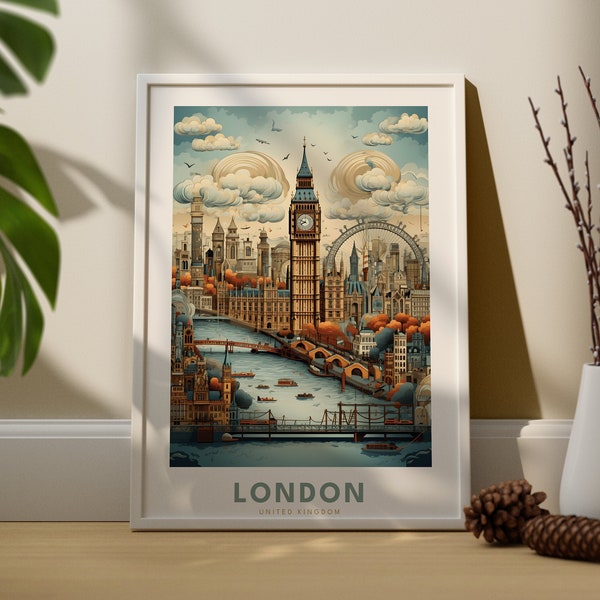 London Wall Art Print - London Art Poster  - London City Art Print - London Big Ben and London Cityview - London Vintage Poster