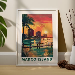 Marco Island wydruk ścienny, Marco Island plakat podróżniczy, dekoracja ścienna Floryda, Marco Island sztuka ścienna, wydruk Floryda