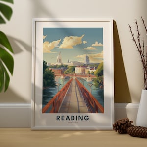 Impresión de la ciudad de lectura, cartel de arte de la ciudad de lectura, arte de la pared de viaje de Inglaterra, cartel de la ciudad de Inglaterra, arte de la pared de lectura, regalo de lectura
