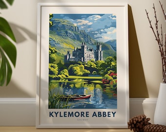 Kylemore Abbey art print, Kylemore Abbey wall travel poster, Ireland wall decor, Kylemore Abbey wall art hang, Ireland city print