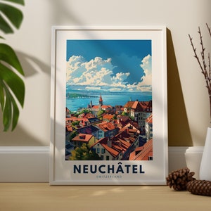 Neuchatel Kunstdruck, Neuchatel Wand-Reiseplakat, Schweiz Wanddekor, Neuchatel Wand Kunst, Schweiz Stadt Druck