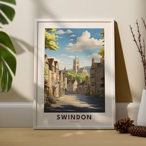 Cartel de viaje de Swindon - Impresión de viaje de Swindon - Arte de la pared de la ciudad de Swindon - Impresión de Inglaterra - Arte de la pared de Inglaterra - Regalos de Swindon