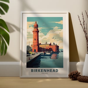 Impression de voyage à Birkenhead, affiche de la ville de Birkenhead, art mural de voyage en Angleterre, affiche de la ville d'Angleterre, art mural de Birkenhead, cadeau de pendaison de crémaillère