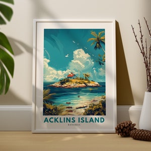 Impression d'art mural Acklins Island, affiche de voyage murale Acklins Island, décoration murale Bahamas, art mural Acklins Island suspendu, impression d'art Bahamas