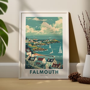Impresión de arte de pared de Falmouth, cartel de viaje de pared de Falmouth, decoración de pared de Inglaterra, colgante de arte de pared de Falmouth, impresión de arte de Inglaterra