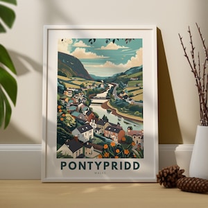 Pontypridd-muurkunstdruk, Pontypridd-muurreisposter, Wales wanddecor, Pontypridd-muurkunst hangen, Wales-kunstafdruk