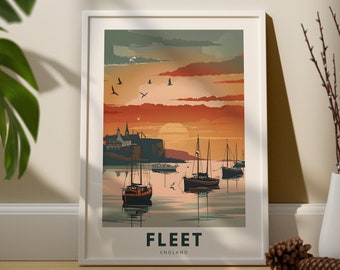Fleet wall art print, Fleet wall travel poster, England wall decor, Fleet wall art hang, England art print