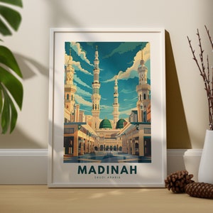 Madinah-Wandkunstdruck, Madinah-Wandreiseplakat, Saudi-Arabien-Wanddekoration, Madinah-Wandkunstaufhänger, Saudi-Arabien-Kunstdruck