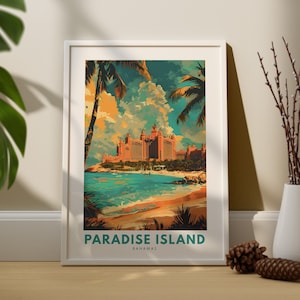 Impression d'art de voyage Paradise Island, affiche de voyage murale Paradise Island, décoration murale Bahamas, suspension d'art mural Paradise Island, impression Bahamas